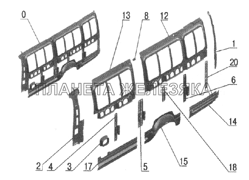 Каркас правой боковины (32214-5401051) ГАЗ-2705, 3221 (куз. детали)